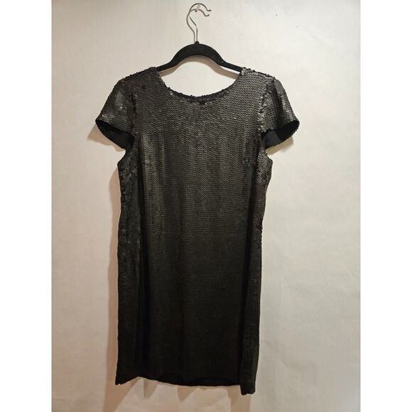 Theory Maryanka 100% Silk Black Matte Sequin Shift Dress Cap Sleeve Size 8 - Picture 3 of 8